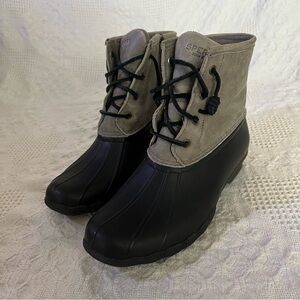Sperry Saltwater Duck Boots Leather & Rubber Waterproof Size 10 Gray & Black